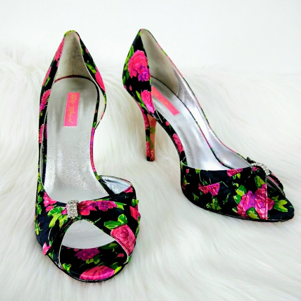 BETSEY JOHNSON Floral High Heels 10M - Picture 1 of 5